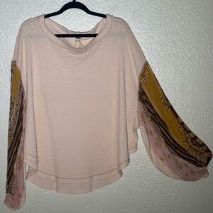 We The Free | Size M | Boho Thermal Top | Mixed Print Balloon Sleeve